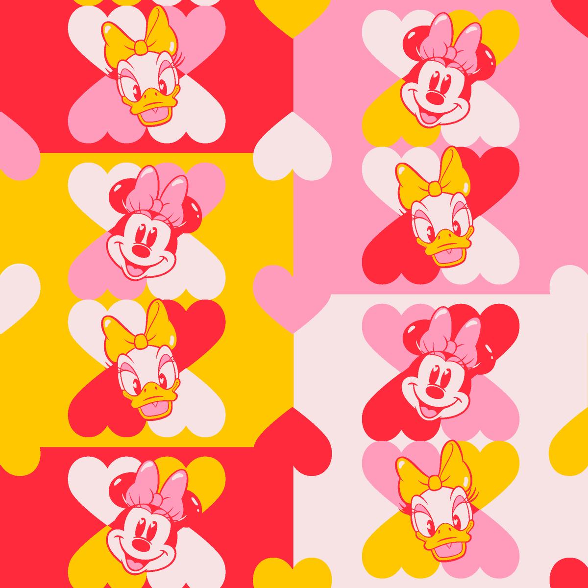 Disney Minnie Mouse and Daisy Duck Multi Hearts Fabric