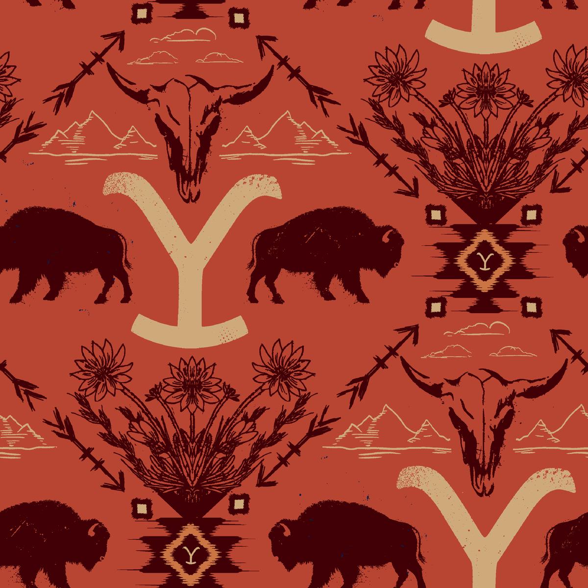 Yellowstone Western Buffalo and Skulls Fabric