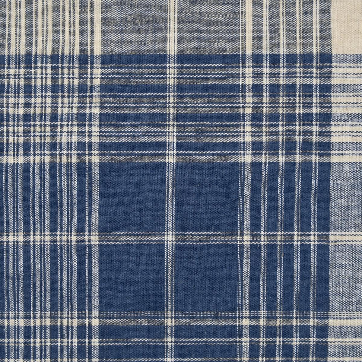 Yarn Dyed Linen Cotton Blend Banshu-ori Check Fabric - Navy x Off White
