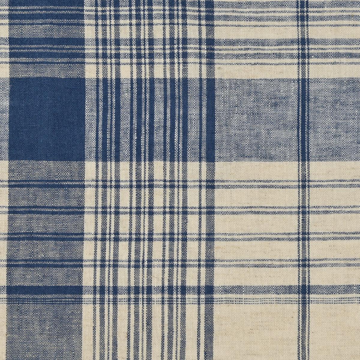 Yarn Dyed Linen Cotton Blend Banshu-ori Check Fabric - Off White x Navy