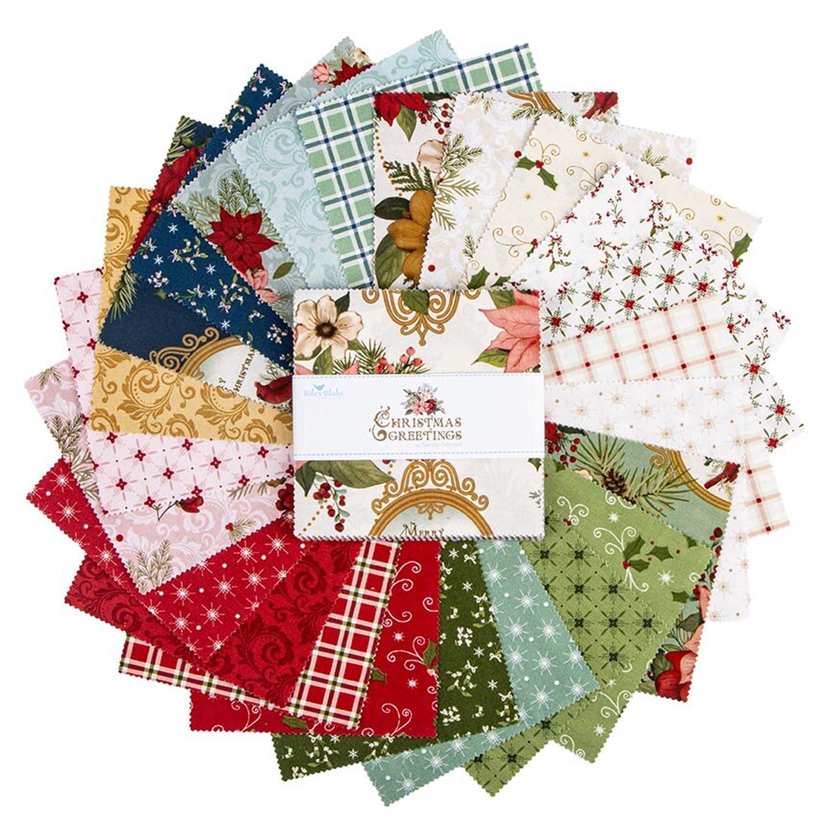 Fabric Riley Blake Christmas Greetings 42pc 5" Stacker 5-17660-42