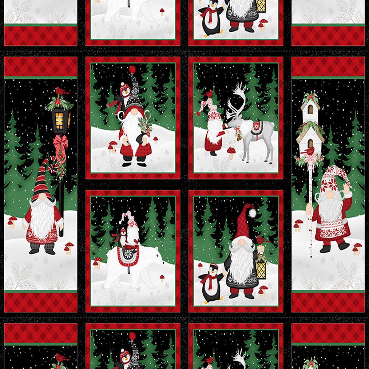 Fabric Wilmington Prints Multi Snowy Gnomies Craft Panel 49369-937