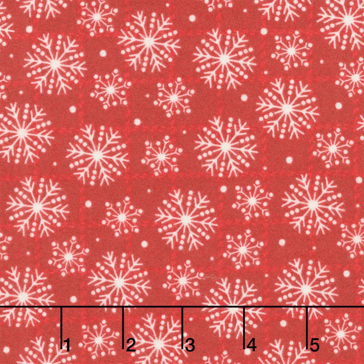 Holly Jolly Flannel - Snowflakes Red Yardage
