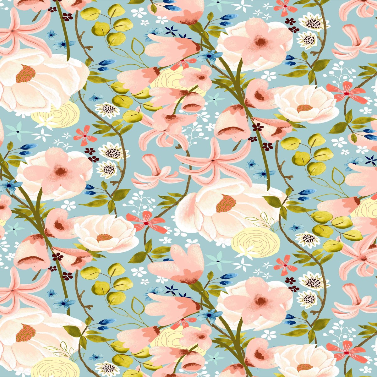 Serenity Blooms Woven Memories By Ginger Deverell For Poppie Cotton Blue
