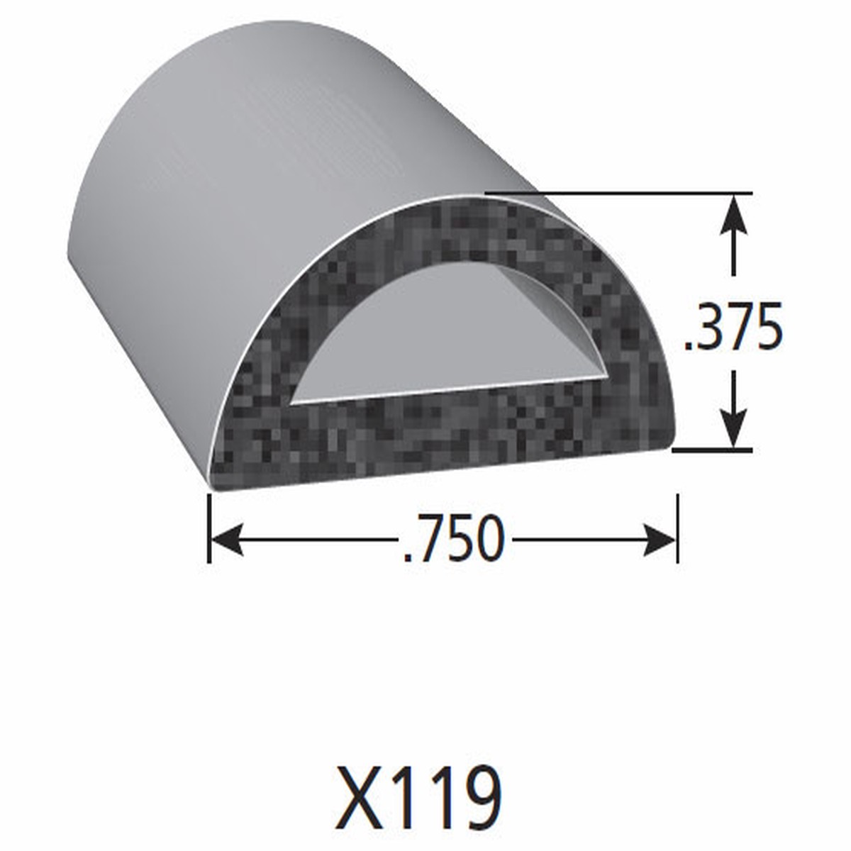 "D" Rubber Seal X119-HT - Sold by the CONTINUOUS YARD!