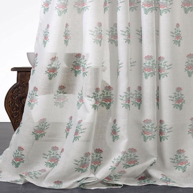 'Gulnur' Fabric by the Metre (White/ Red/ Green)