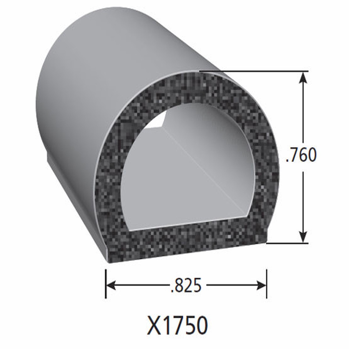 "D" Rubber Seal X1750-HT - Sold by the CONTINUOUS YARD!