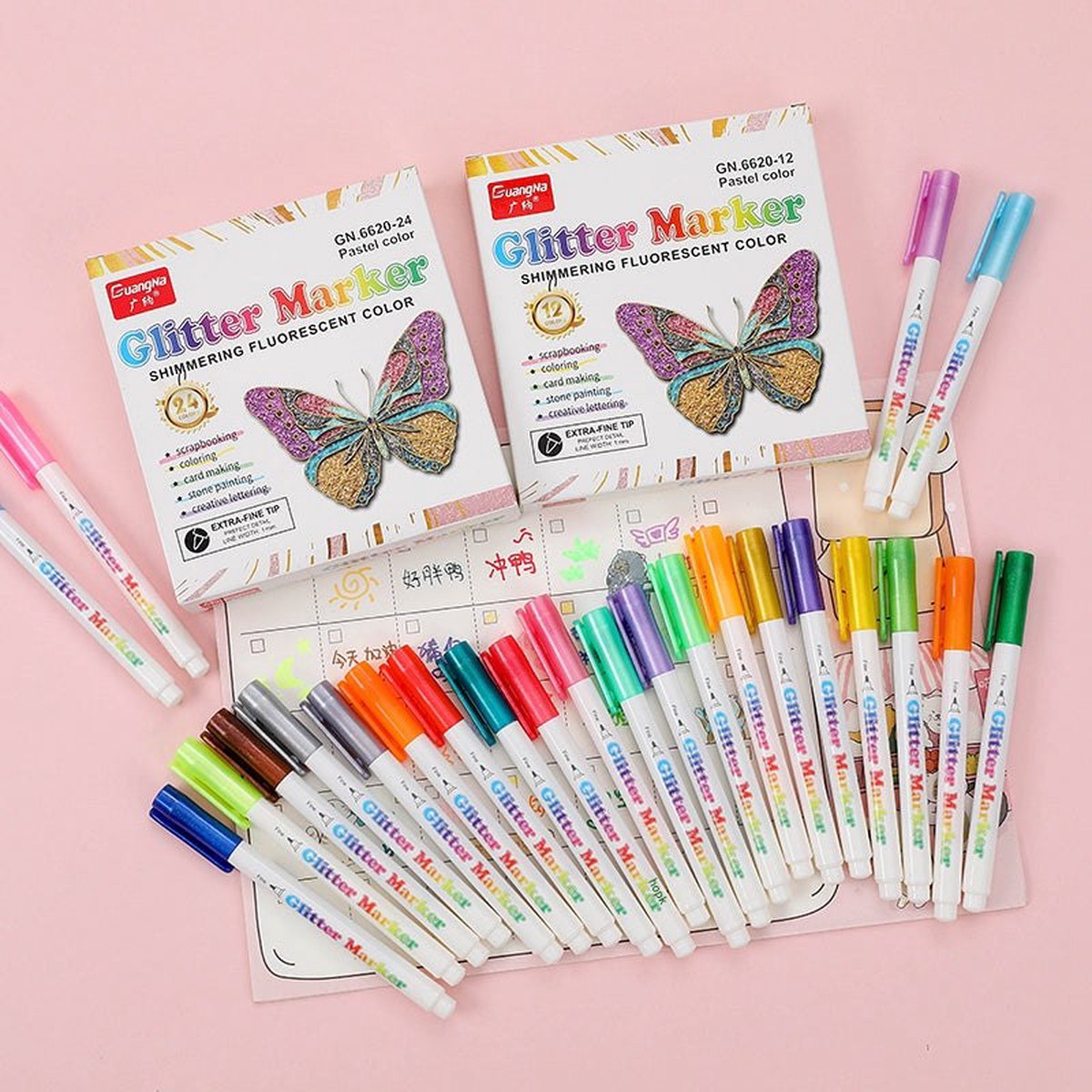 12/24 Fine Tip Glitter Acrylic Markers