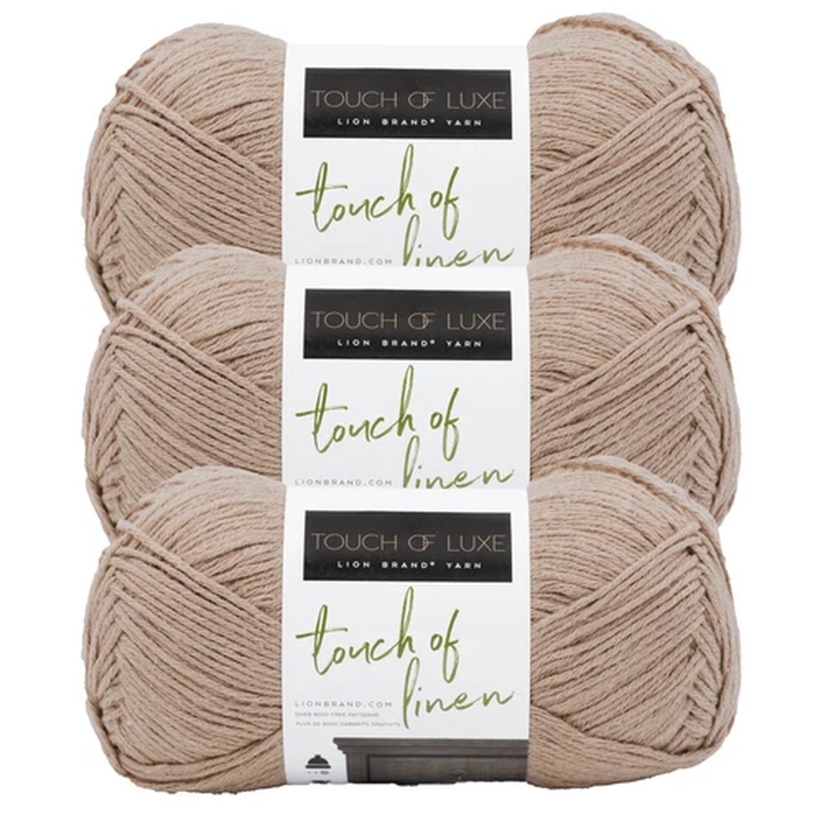 (3 Pack) Lion Brand Yarn 682-122S Touch of Linen Yarn, Stone