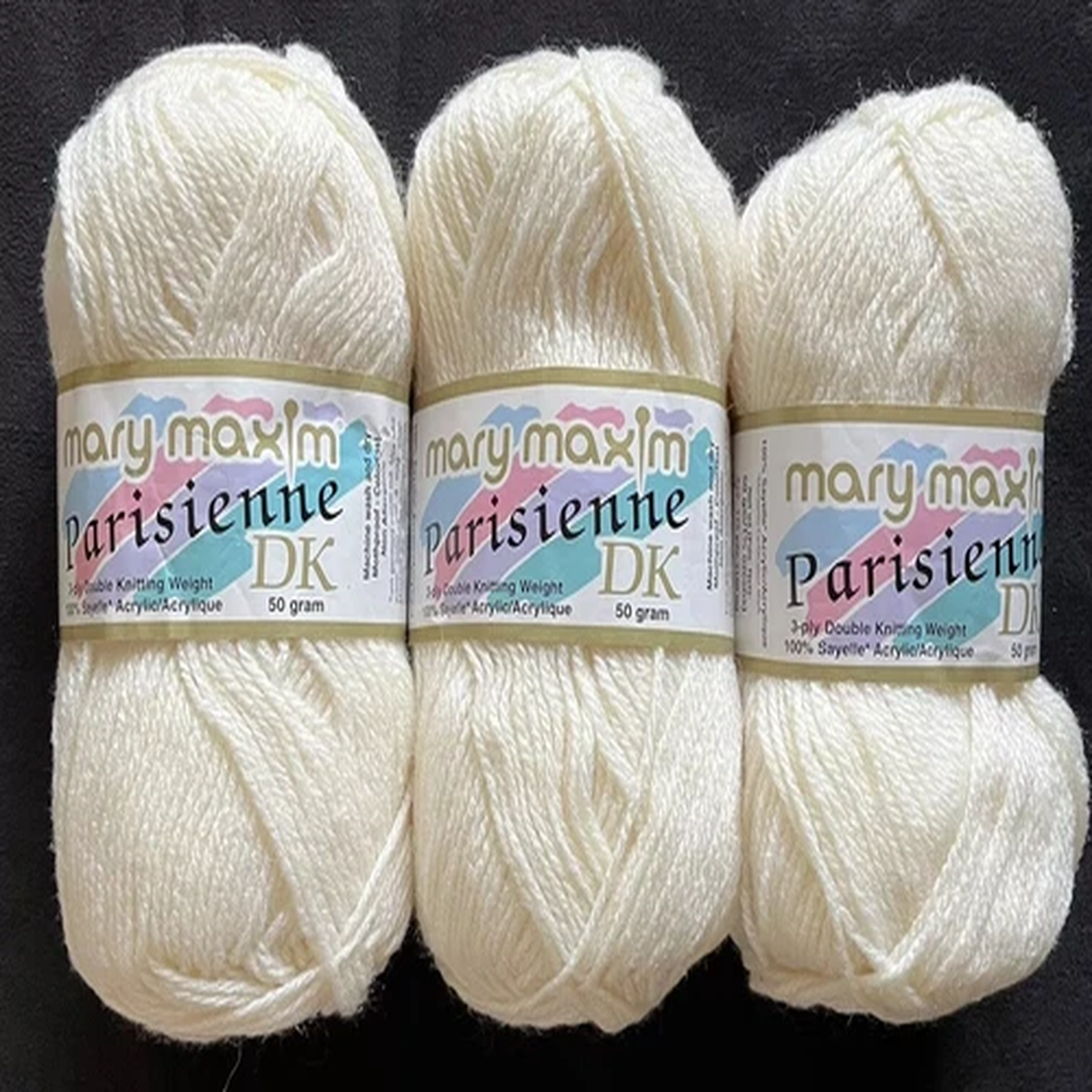 (3) Mary Maxim Parisienne DK Yarn #106 Cream, 50 gr.
