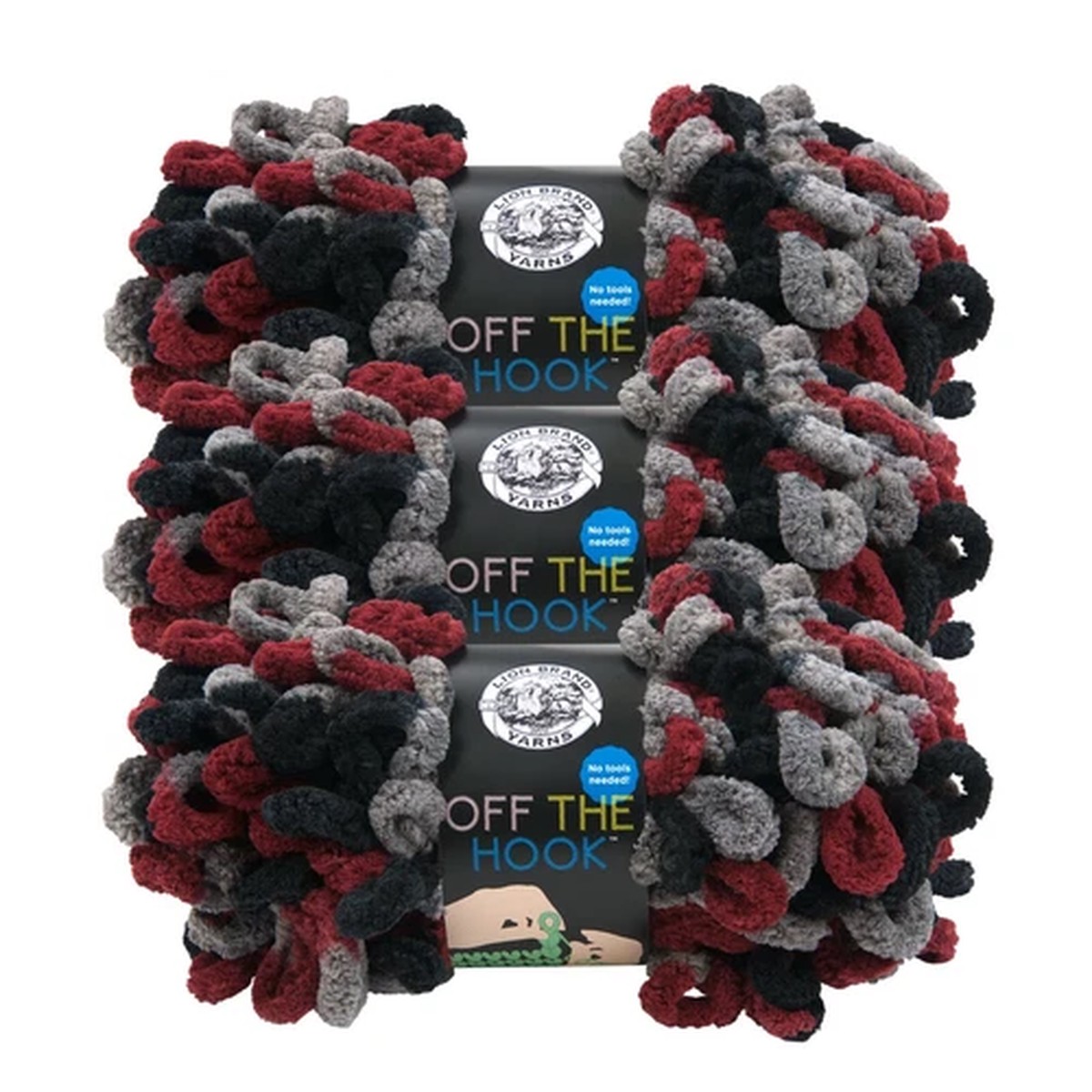 (3 Pack) Lion Brand Yarn 516-211AM Off the Hook Loop Yarn, Dark & Stormy