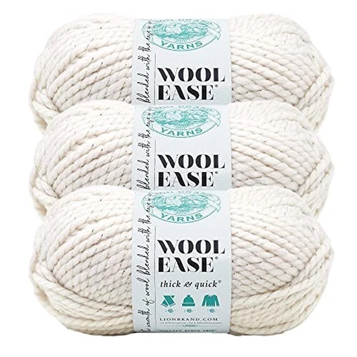(3 Pack) Lion Brand 640-308G Wool-Ease Thick & Quick Bulky Yarn, Starlight