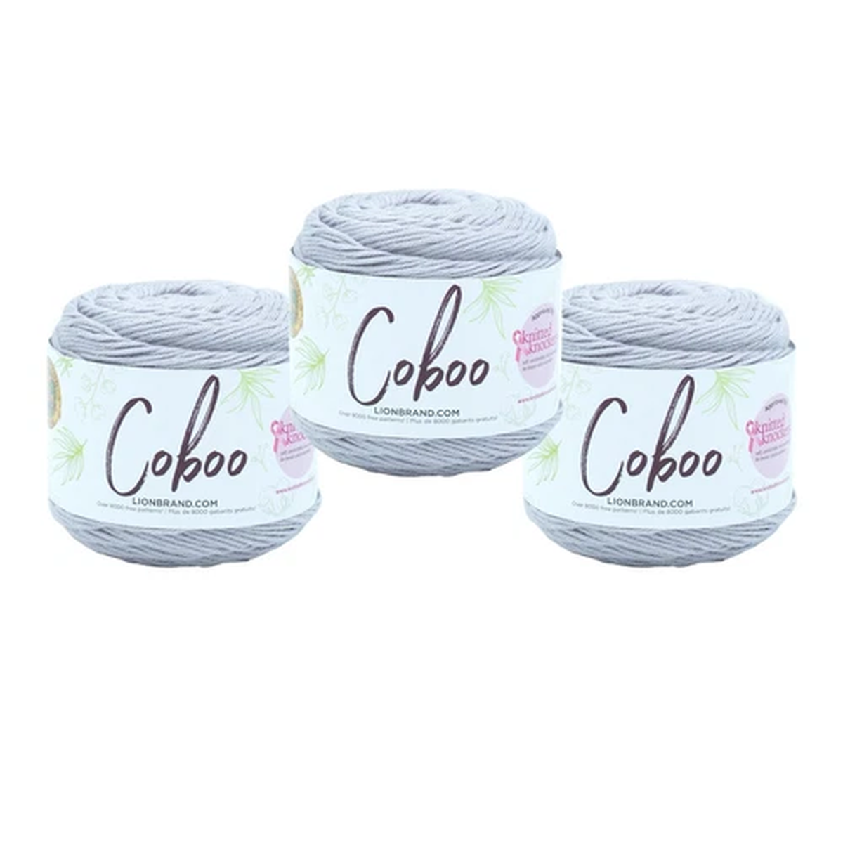 (3 Pack) Lion Brand Yarn 835-149B Coboo DK Yarn, Silver