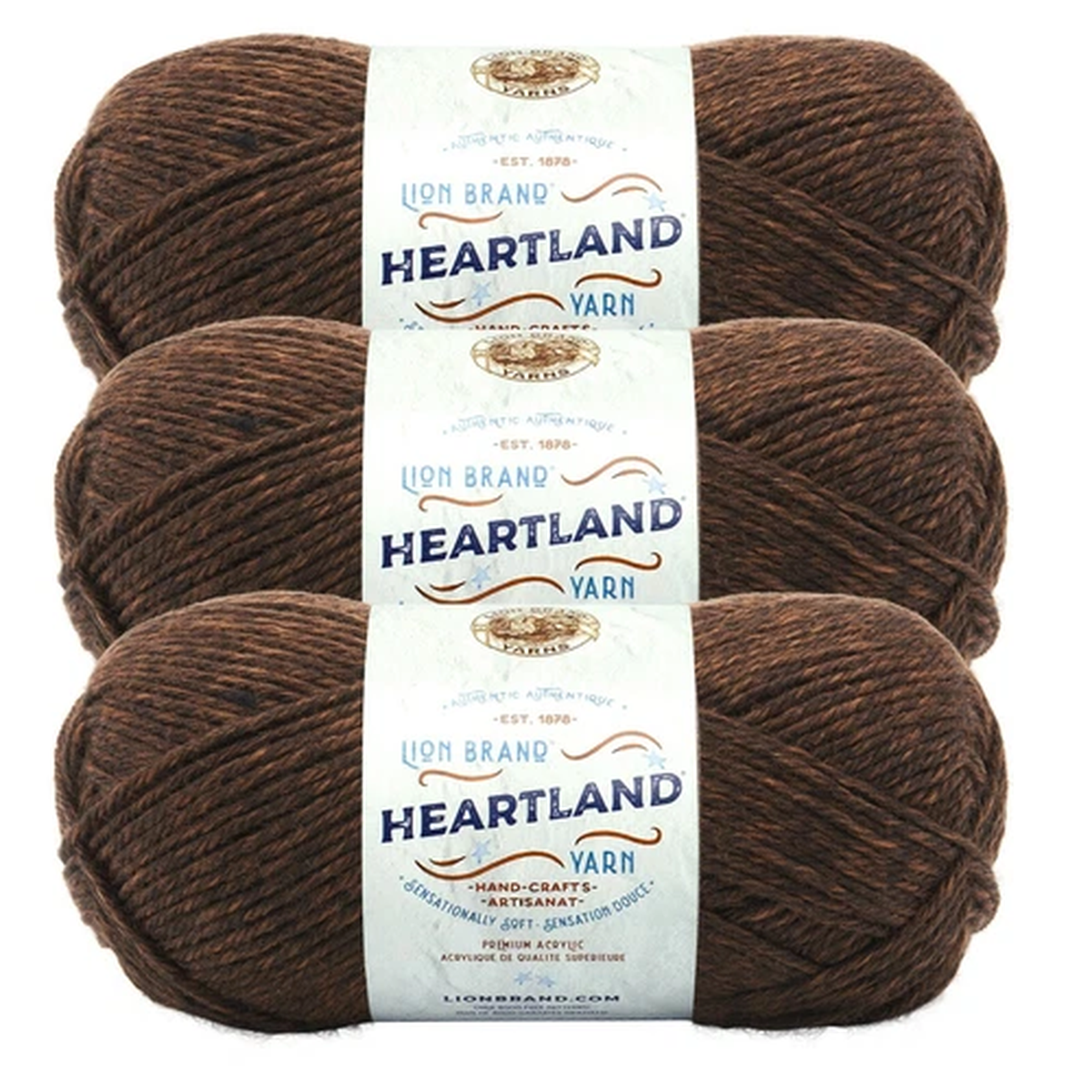 (3 Pack) Lion Brand Yarn 136-126U Heartland Worsted Weight Yarn, Sequoia