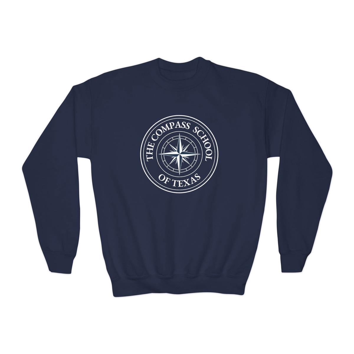 Youth Crewneck Sweatshirt - Navy Compass School of Texas Logo