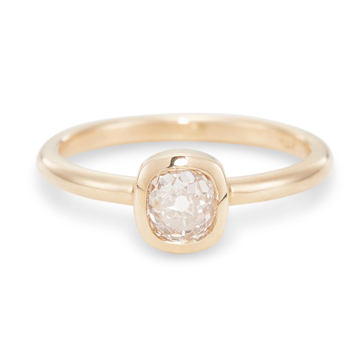 Champagne Old Mine Cut Diamond Engagement Ring, 0.77 Carats