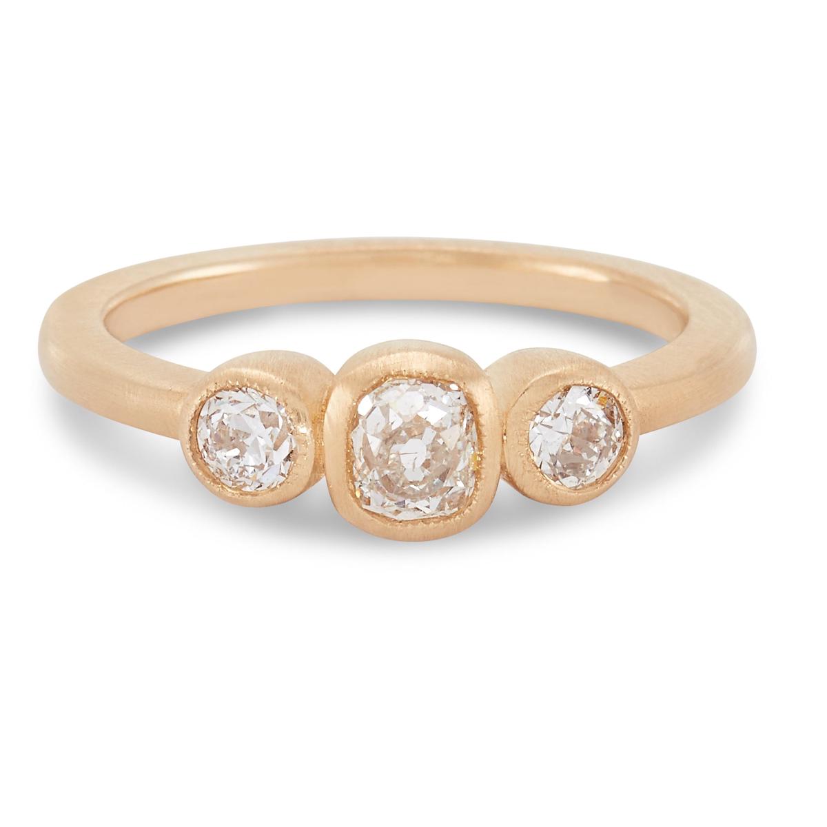 Old Mine Cut, Three Diamond Engagement Ring, 0.90 Carats