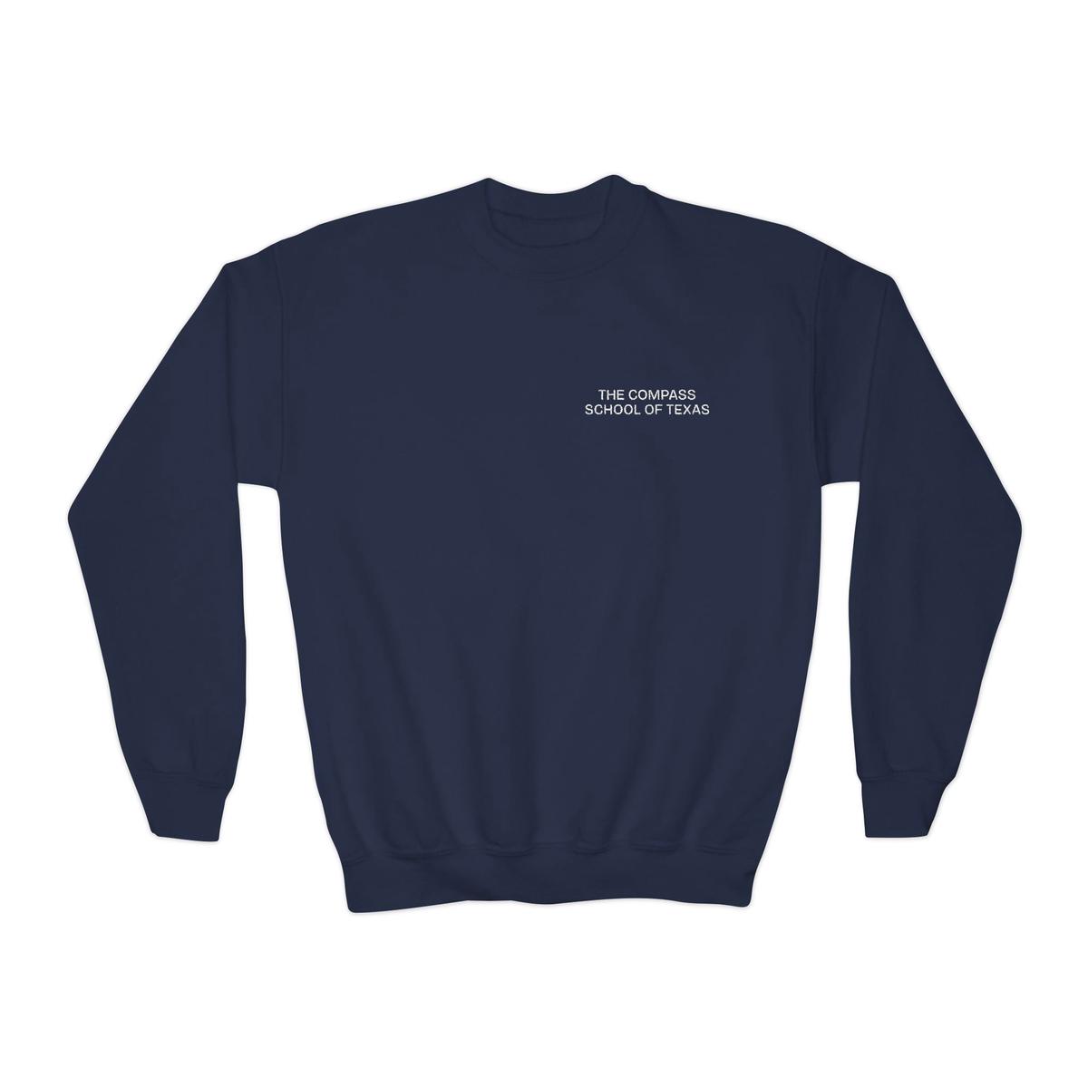 Youth Crewneck Sweatshirt - Minimal Tiny Text White