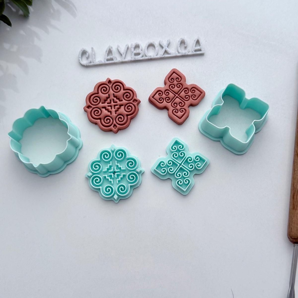 Hmong Stamp Pair with Matching Cutters  Polymer Clay Stamp + Cutter Set