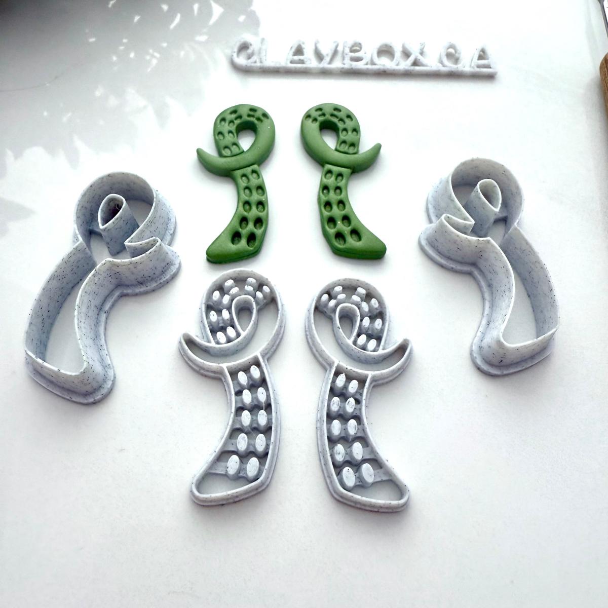 Tentacle Stamp & Cutter Set  Polymer Clay Tool Pair (Left and Right)