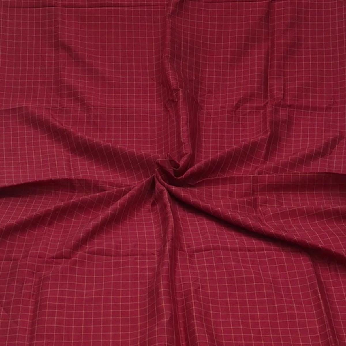 Vintage Burgundy 100% Silk Handloom Checks Sari Remnant 5YD Craft Fabric Scrap