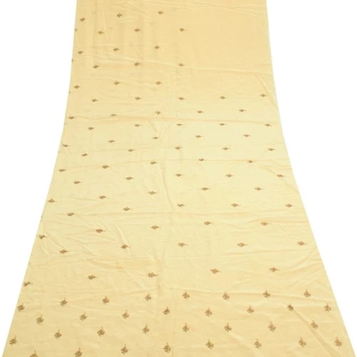 Sushila Vintage Beige Silk Sari Remnant Scrap Embroidered Floral Craft Fabric