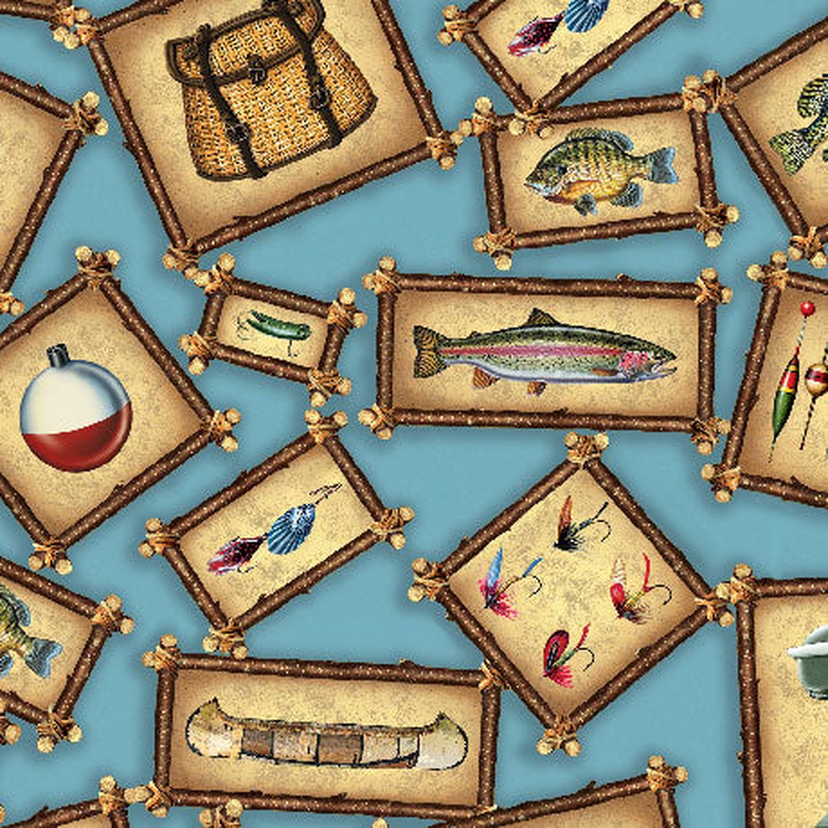 The Lure Of Fishing Fishing Patches Blue 44"/45" Cotton Fabric Per Yard