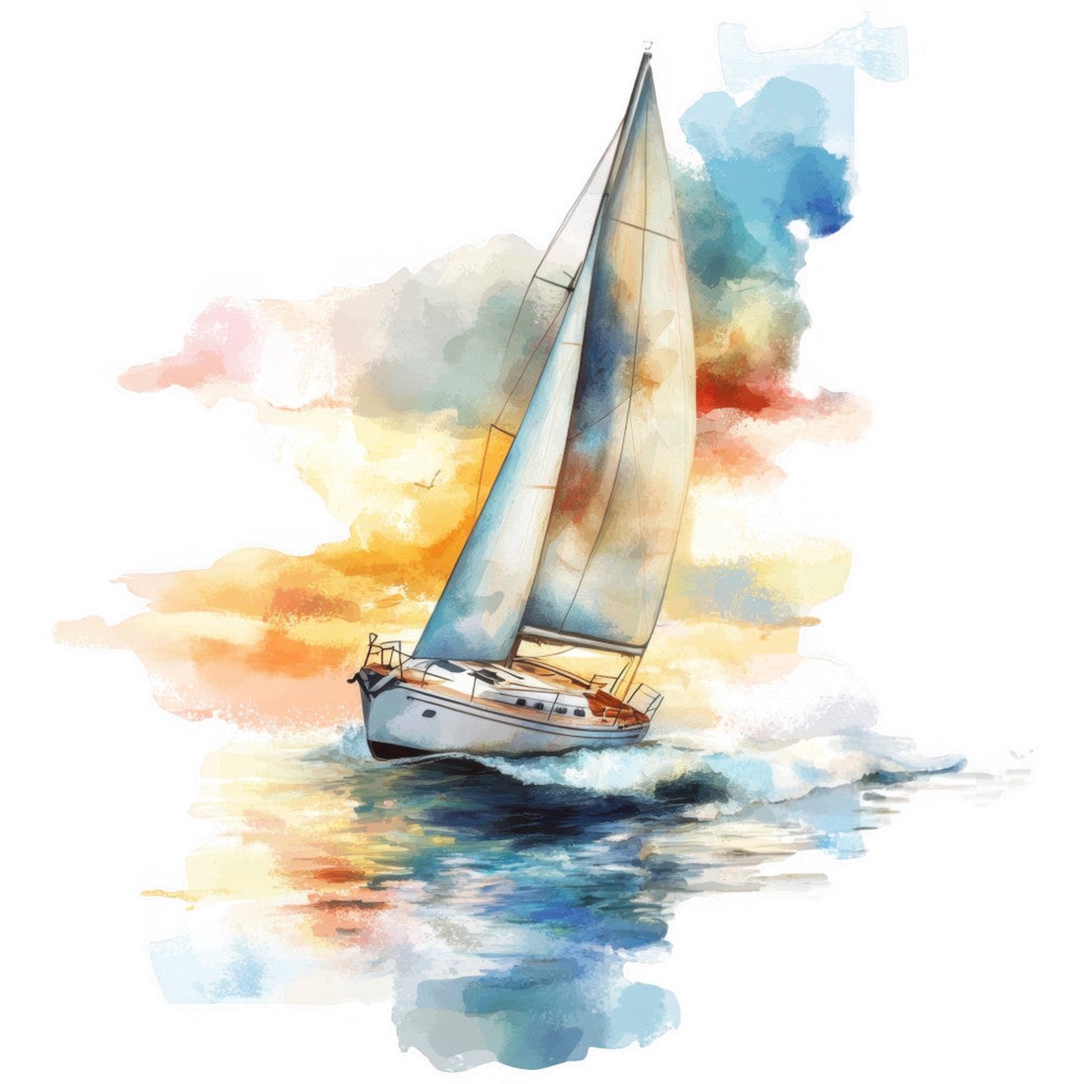Watercolor Sailing Fabric Panel 10