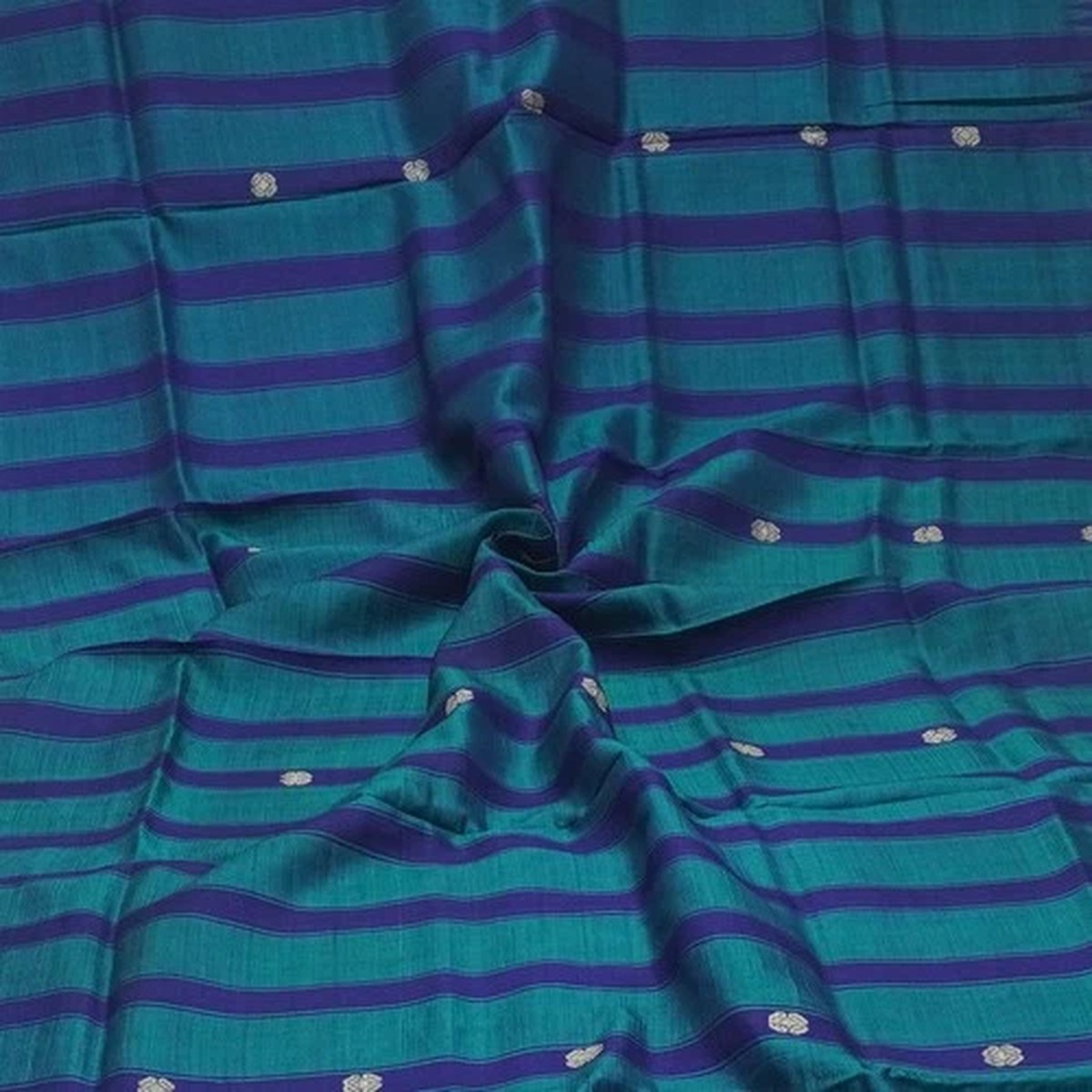 Vintage Teal 100% Pure Silk Handwoven Sari Remnant 4YD Craft Fabric Silk Scrap