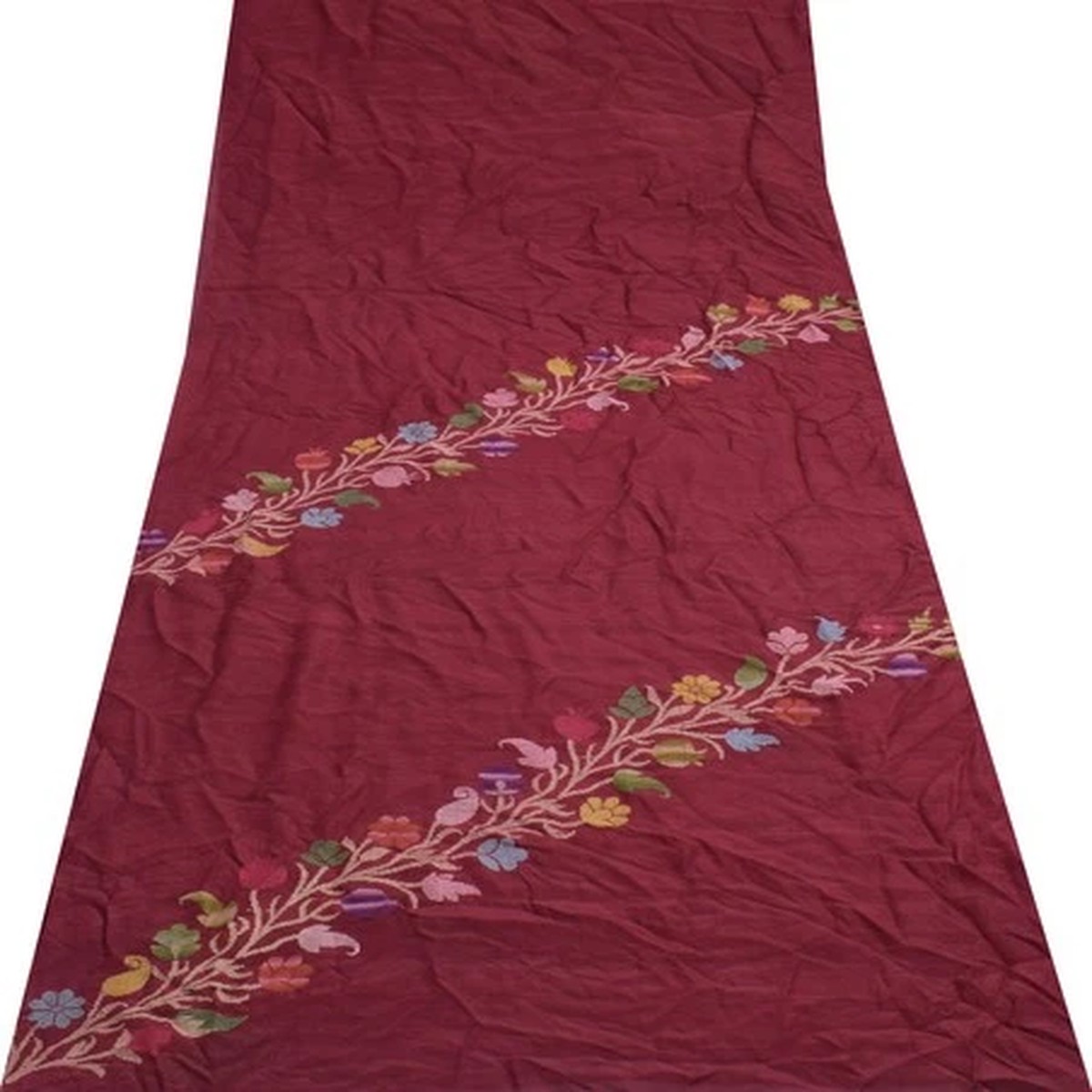 Sushila Vintage Maroon Sari Remnant Scrap Multi Purpose Woven Silk Craft Fabric