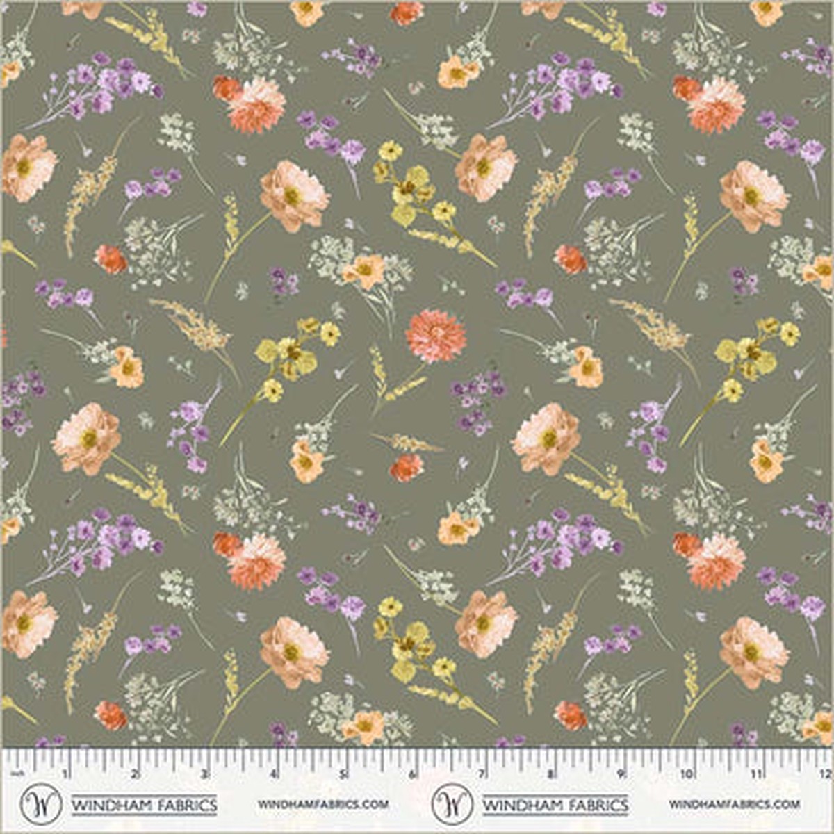 Aviva Floral Charm Thyme Cotton 44"/45" Fabric Per Yard