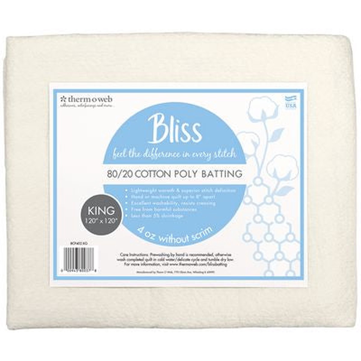 Bliss Batting 80/20 Cotton Poly King 120in x 120in