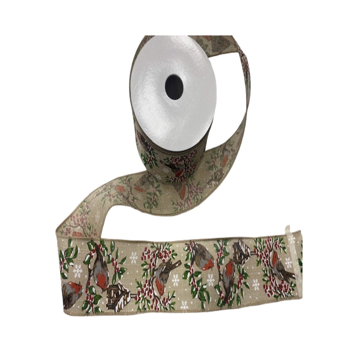 Christmas Wired Edge Ribbon - ROBIN