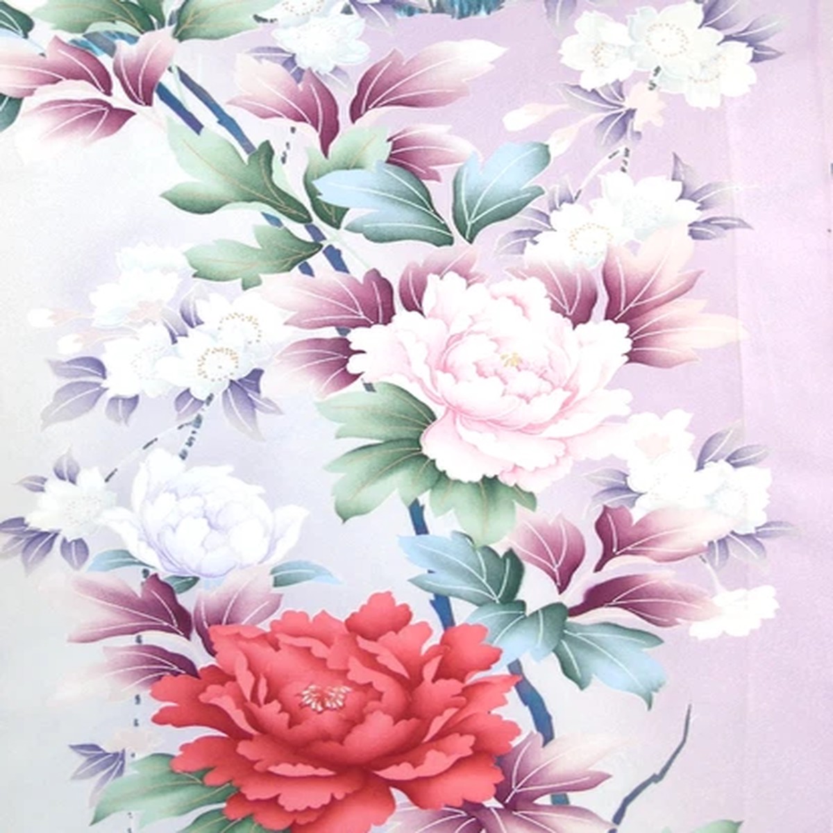 [AYANE] FOUR SEASONS' FLOWERS 1 Purple - Japanese Silk Fabric