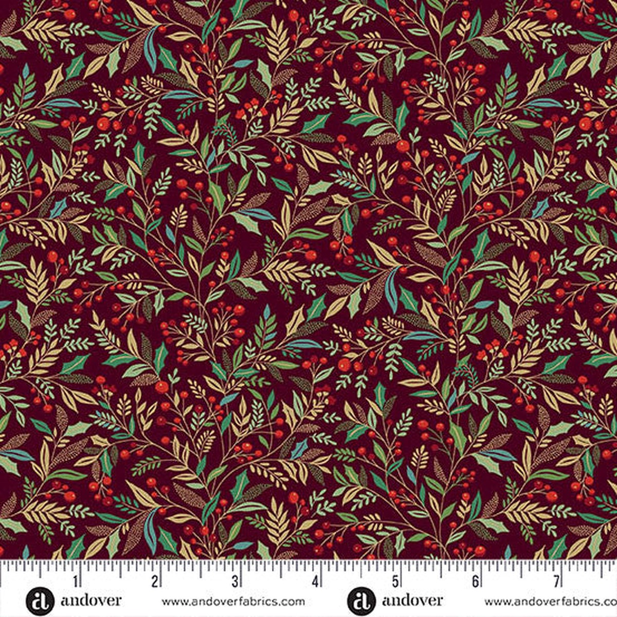 Adorn Holly Burgundy 44"/45" Cotton Fabric Per Yard
