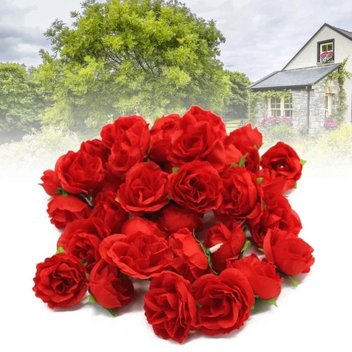 (Red)50PCS Silk Simulation Rose Flowers For DIY Wedding Party Home Decor