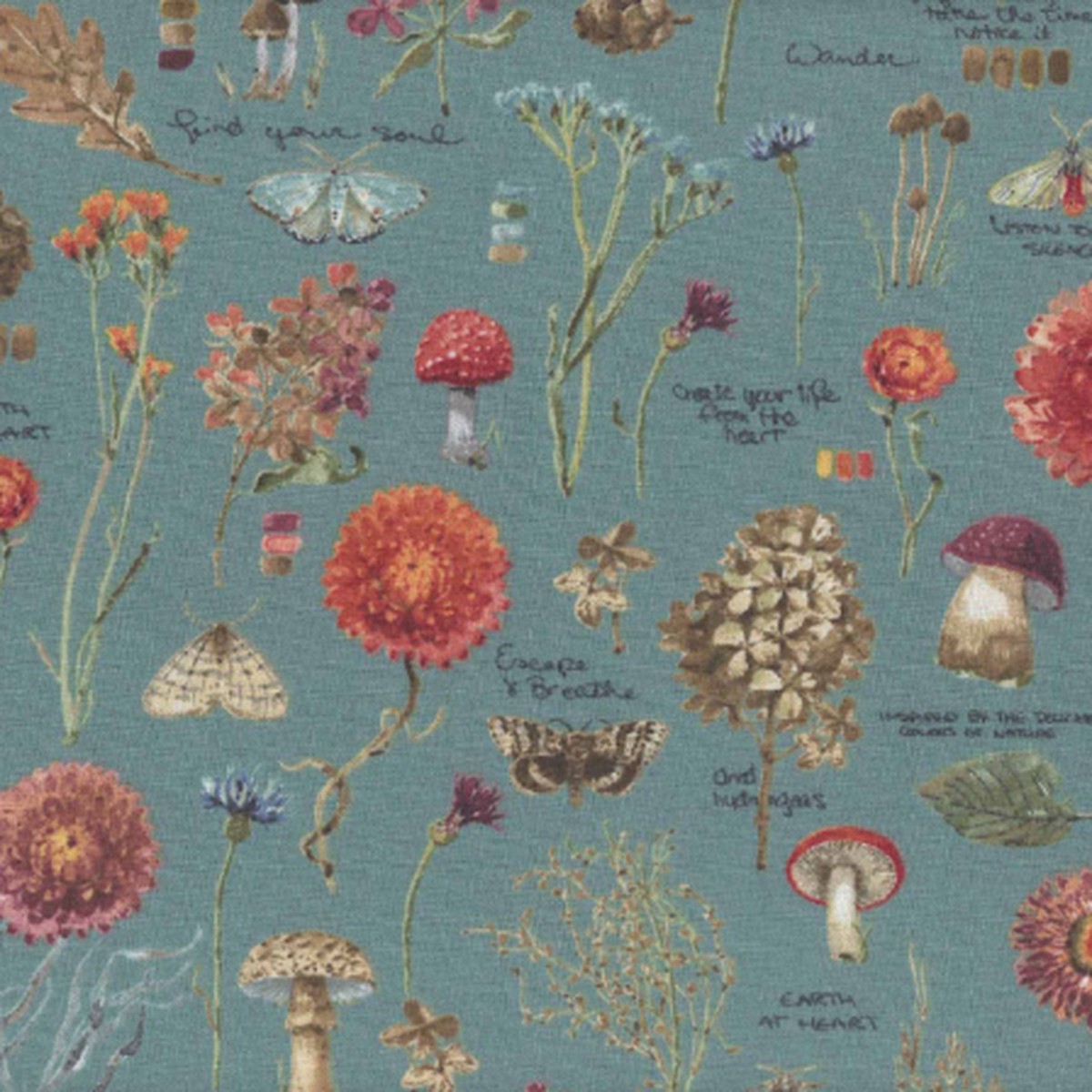 WL Season's Study Moth & Mushrooms All Over Teal