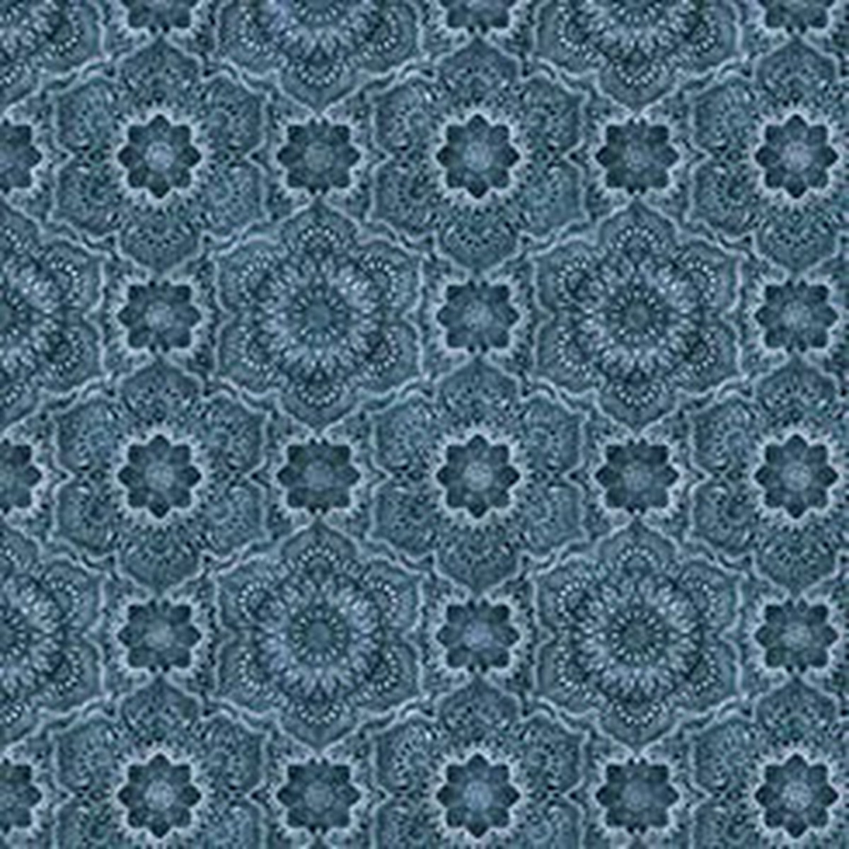 Blue Denim Flower Medallion Cotton Wideback Fabric per yard