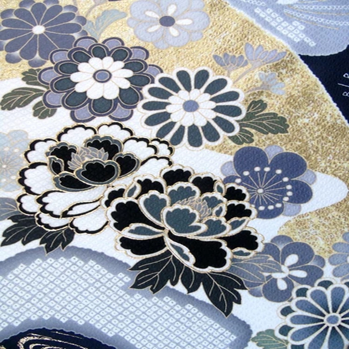 [AYANE] STREAM OF FLWOERS Black (Sample) - Japanese Silk Fabric