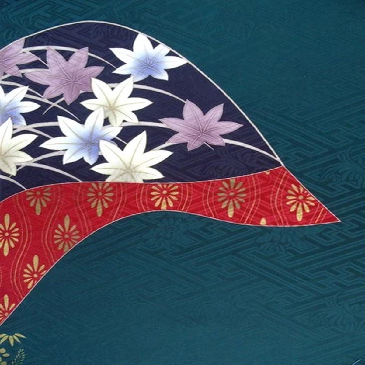 [AYANE] FLOWERS ON DEEP TURQUOISE (Sample) 2 - Japanese Silk KIMONO Fabric