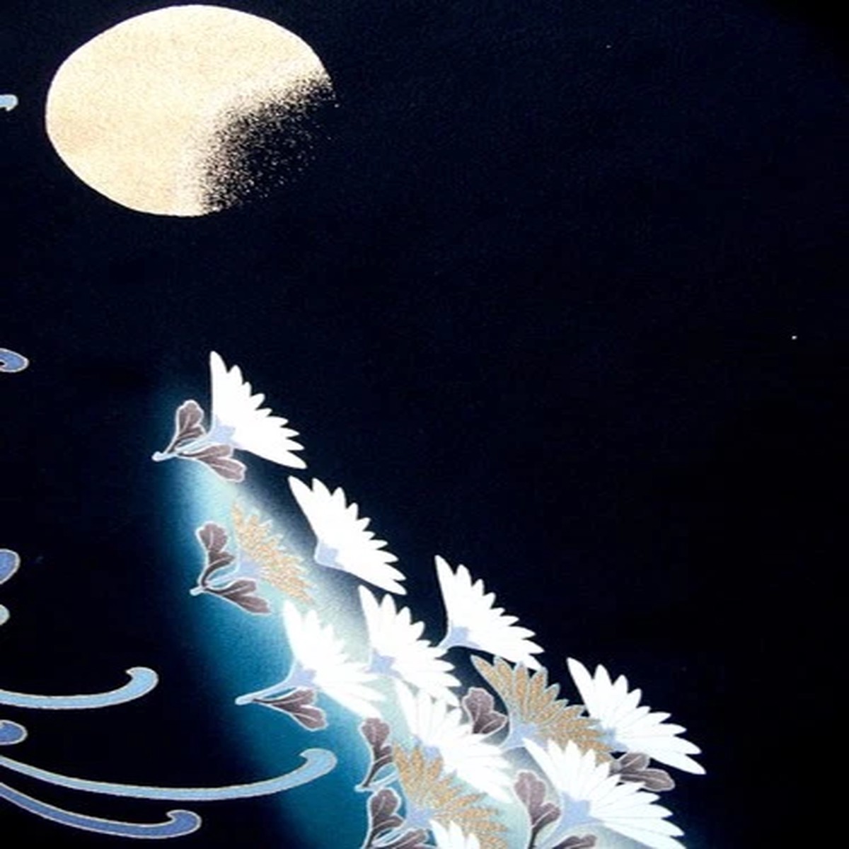 [AYANE] MOON & CHRYSANTHEMUMS (Sample) - Japanese Silk KIMONO Fabric