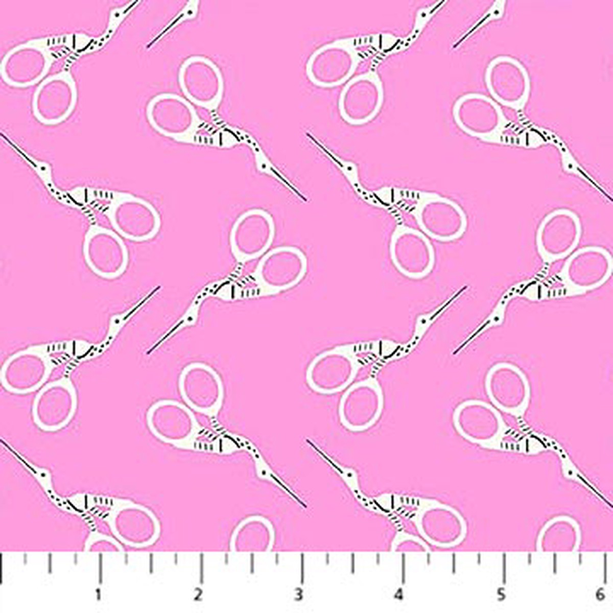 Bits And Bobs Scissors Pink 44"/45" Cotton Fabric Per Yard