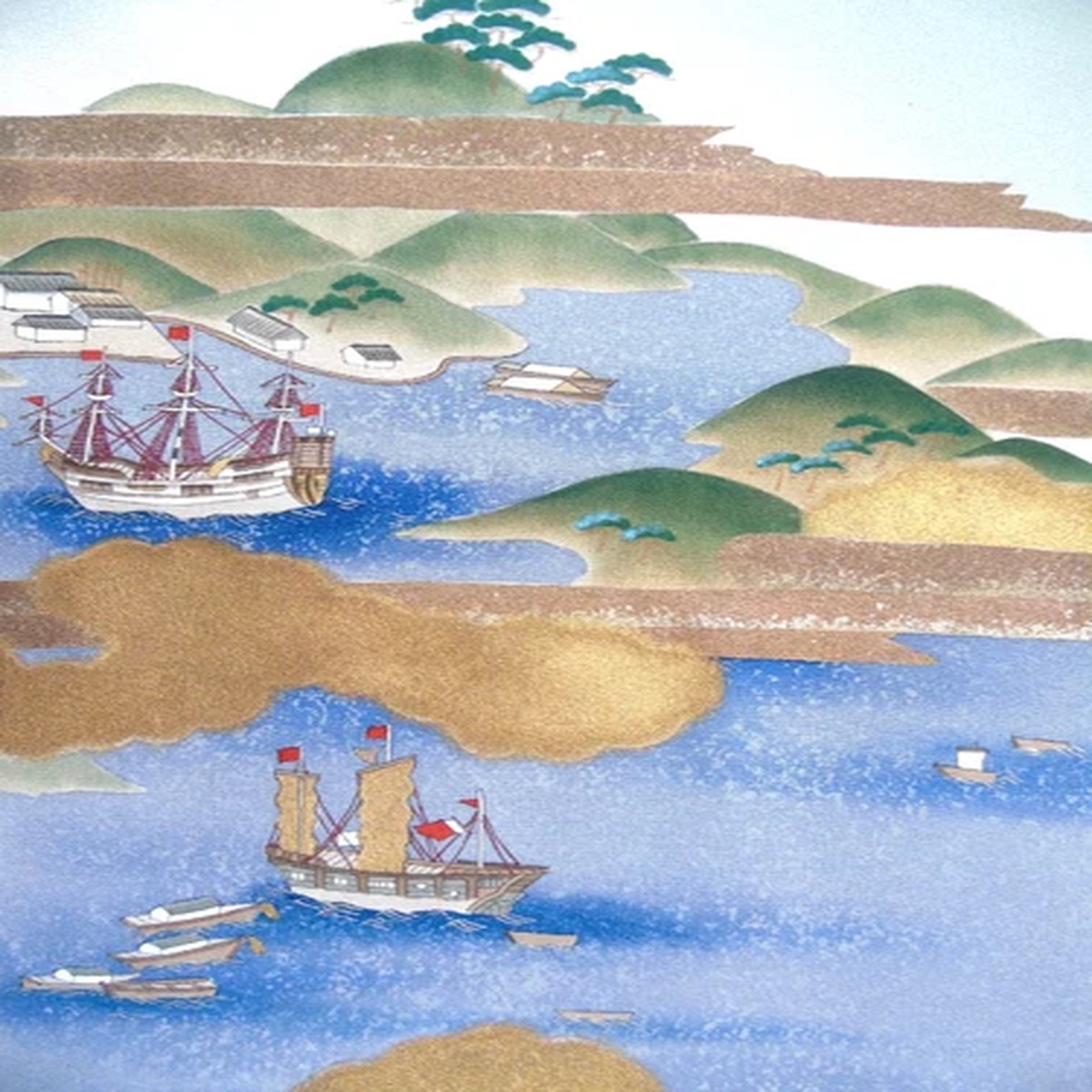 [AYANE] TALL SHIPS - Japanese Silk Kimono Fabric