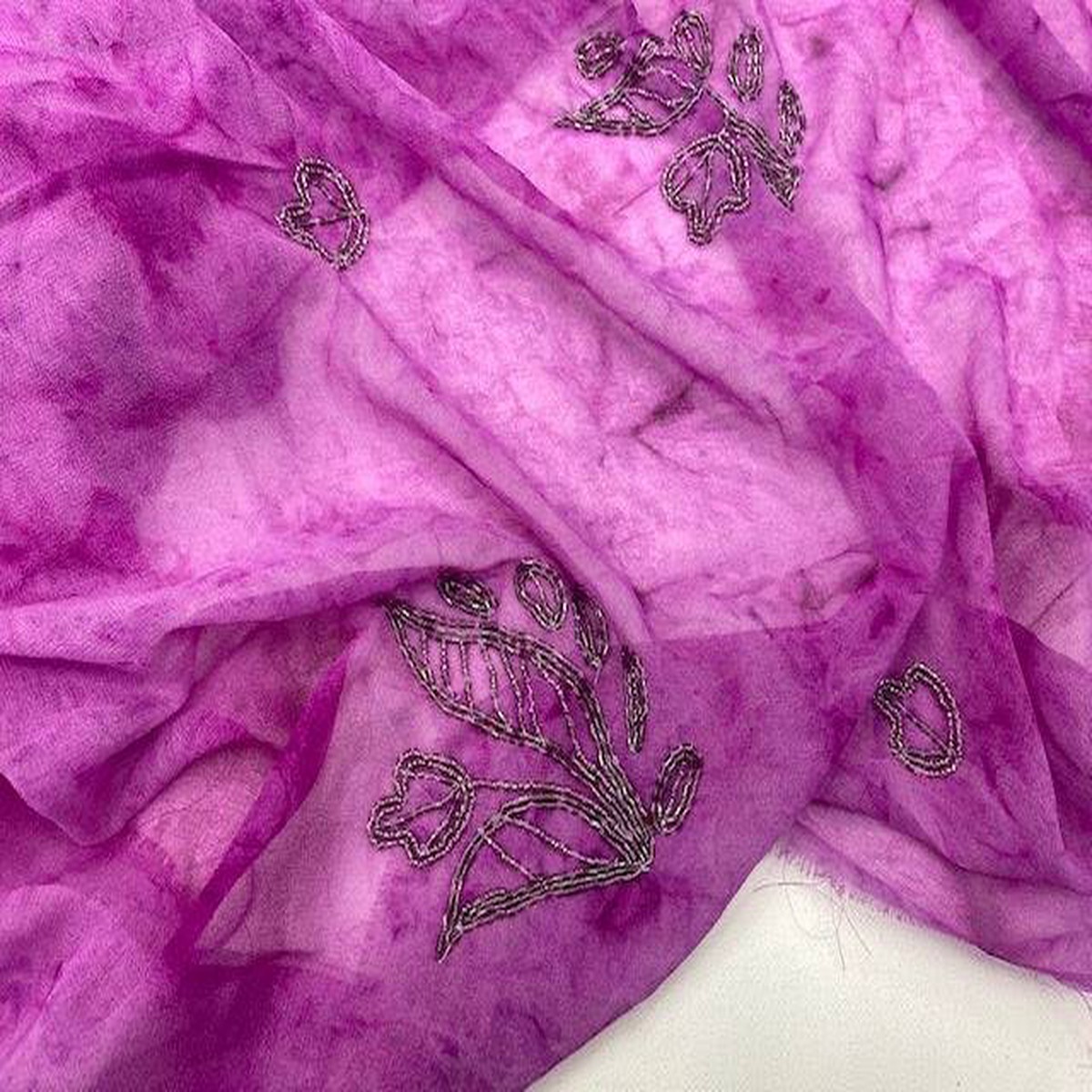 Sequin Tie Dye Chiffon CLEARANCE - DARK CERISE