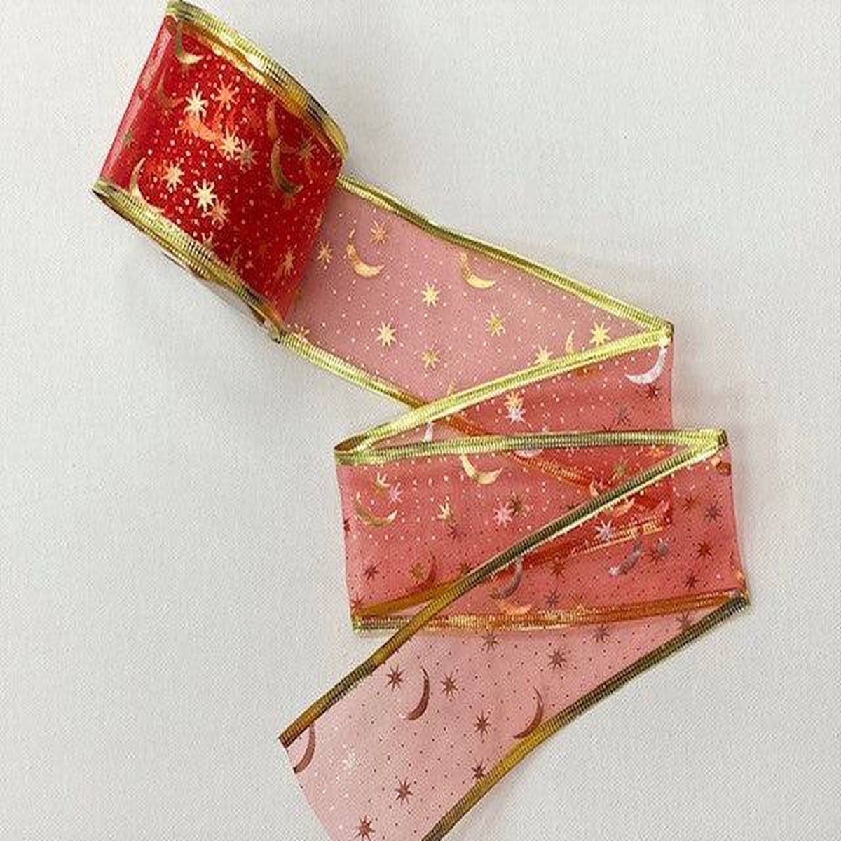 Christmas Wired Edge Organza Ribbon- Moon & Stars (2 MTR REEL)