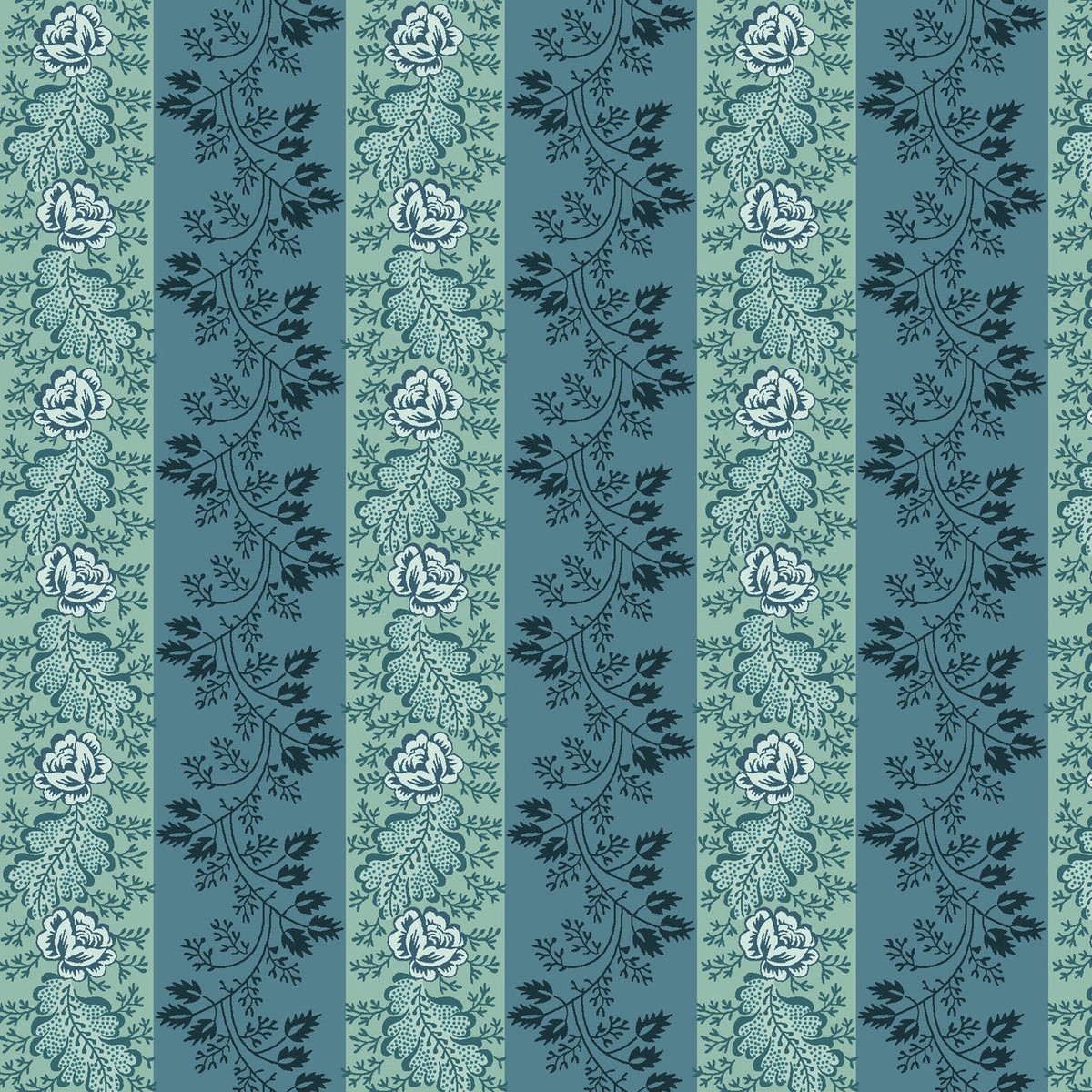 Blue Floral Awning Stripe Lost Gardens of Heligan Cotton 43"/44" Fabric Per Yard