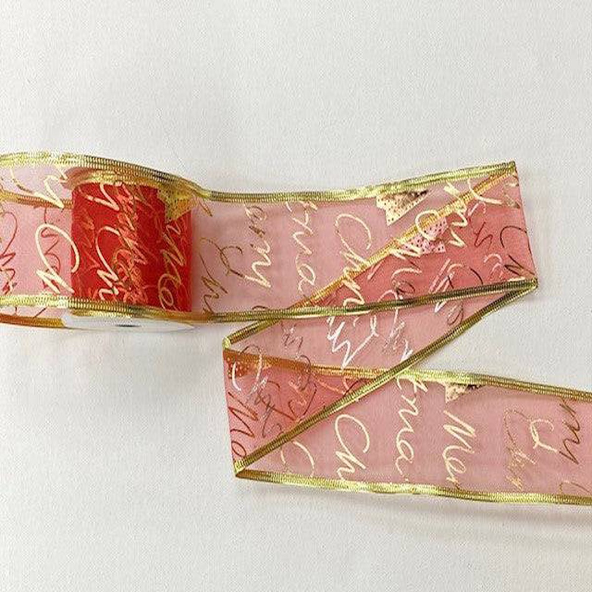 Christmas Wired Edge Organza Ribbon - Xmas Part Script (2 MTR REEL)