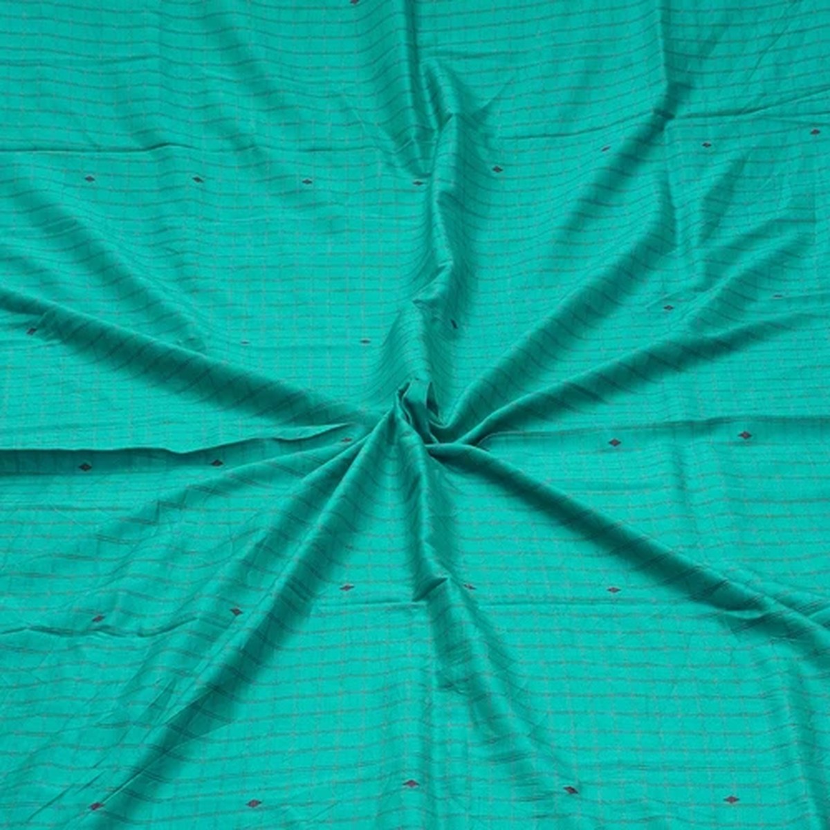 Vintage Teal 100% Pure Silk Handloom Checks Sari Remnant 5YD Craft Fabric Scrap