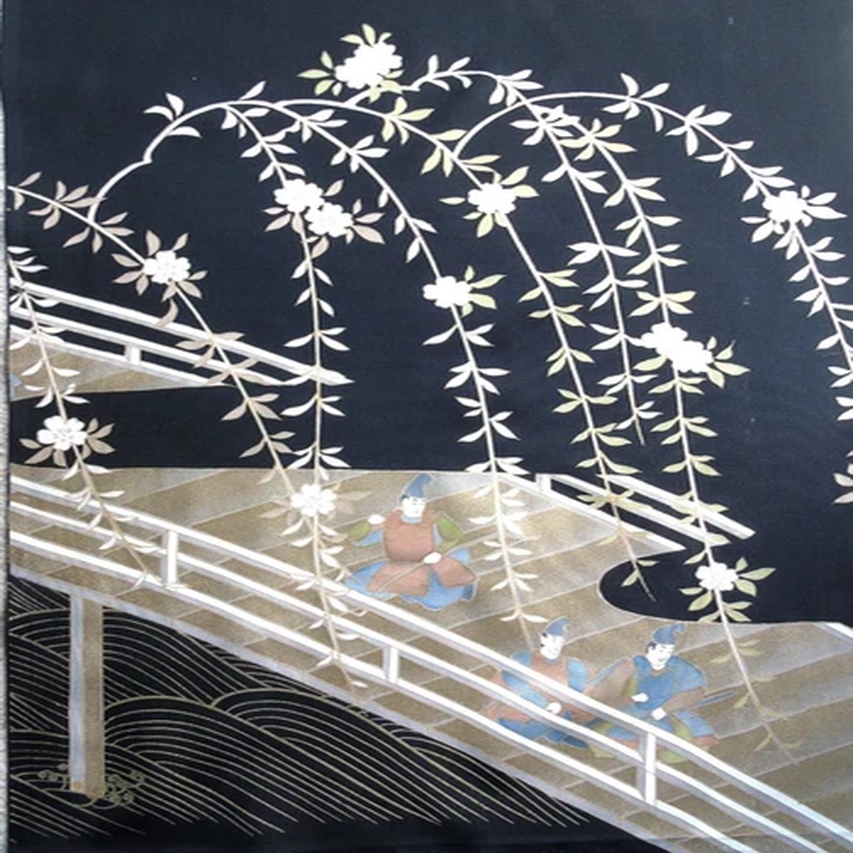 [AYANE] BRIDGE & WEEPING WILLOWS - Japanese Silk KIMONO Fabric
