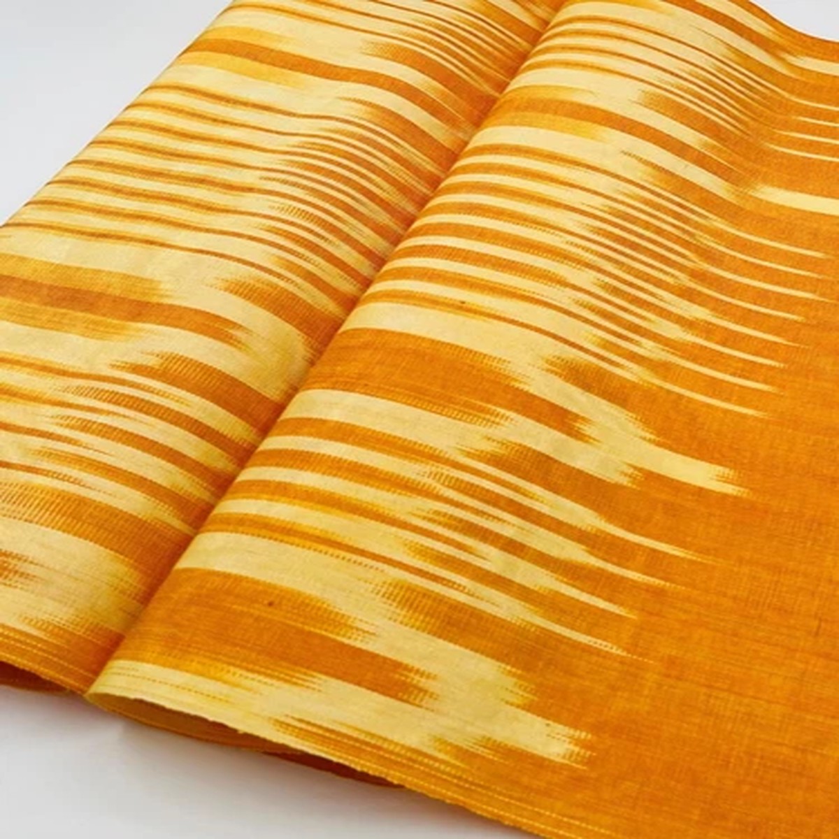Yellow Ikat Silk Moire Fabric By 2 Meters, Watermark Patterned Shantung Fabric